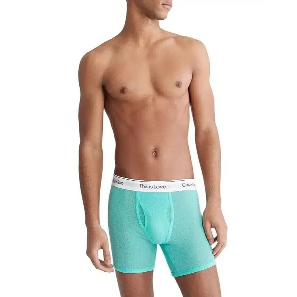 CALVIN KLEIN Mens Large Aqua Green Mesh This is Love Boxer Briefs
